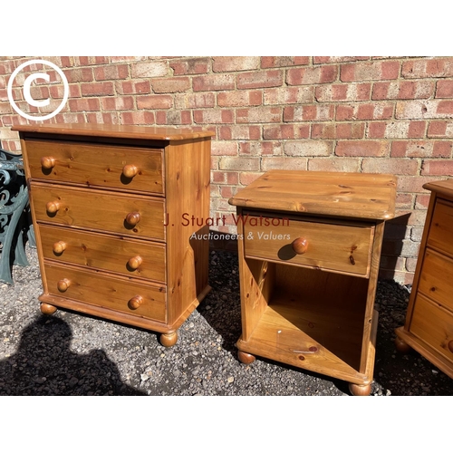 245 - A pine three piece bedroom set consisting of dressing table, chest and a bedside