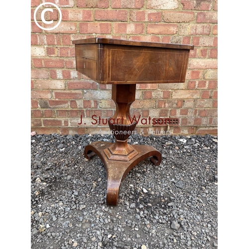 268 - A Victorian mahogany sewimg box baulster support with lift up top revealimg fitted interior