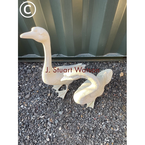 338 - A pair of white painted metal geese statues 50cm