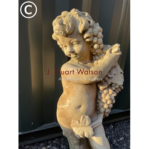 341 - A large weathered cast concrete statue of a cherub 100cm