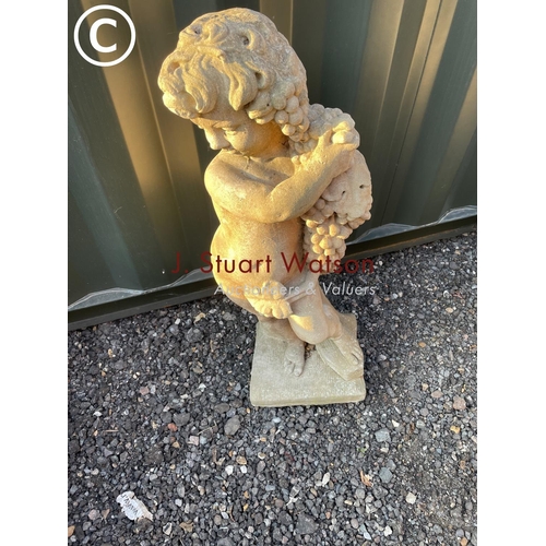 341 - A large weathered cast concrete statue of a cherub 100cm