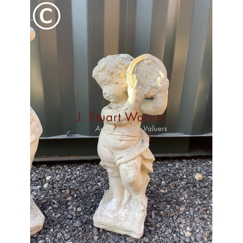 342 - Two cast concrete cherub statues, one holding a urn for planting (Larger 70cm)