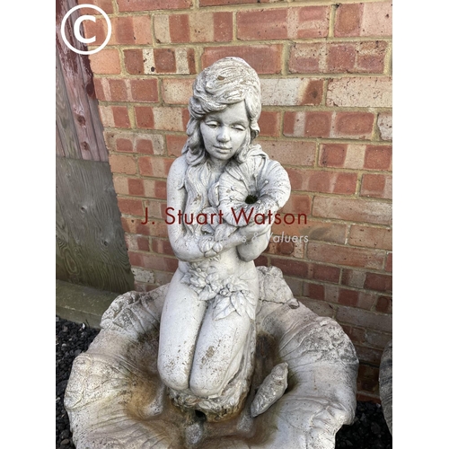 353 - An ormate concrete three section water feature statue signed Henri Studio Inc 130cm high