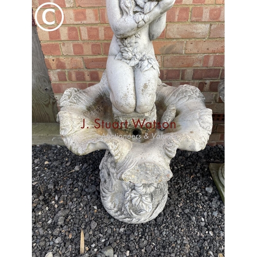 353 - An ormate concrete three section water feature statue signed Henri Studio Inc 130cm high