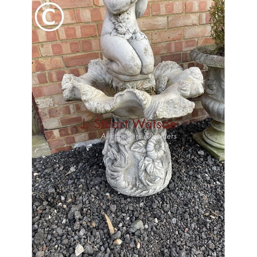 353 - An ormate concrete three section water feature statue signed Henri Studio Inc 130cm high