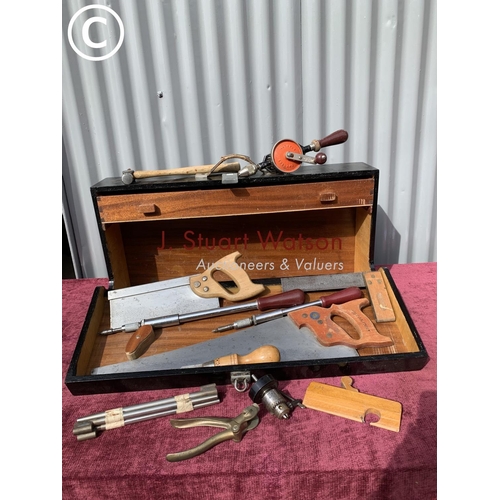 420 - Hand made carpenters toolbox and contents