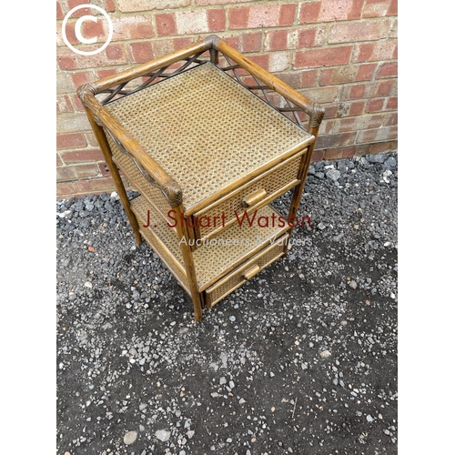 44 - A wicker / bamboo two drawer side table