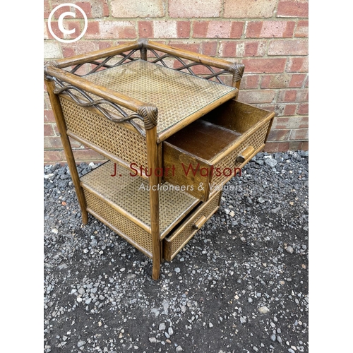 44 - A wicker / bamboo two drawer side table