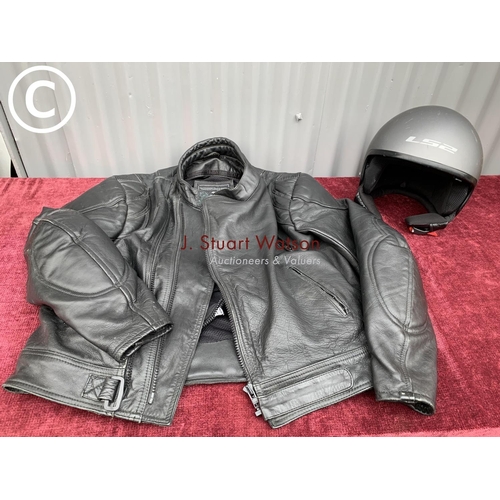 543 - Rhino Leather Motorcycle Jacket and a helmet