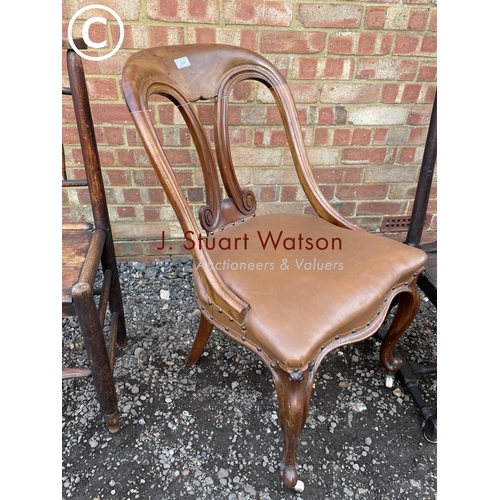 56 - A Victorian library  chair together with two other antique chairs