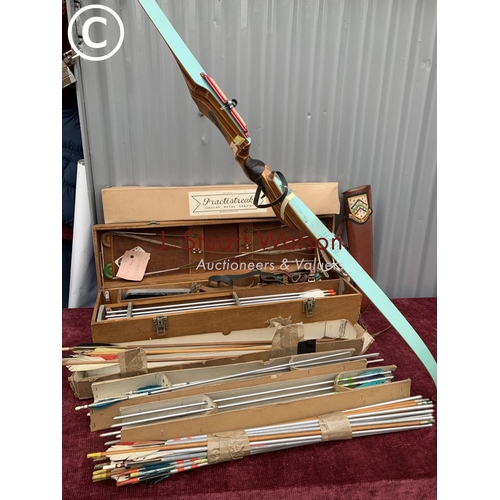 580 - Petron The Laleham Rapier light weight wooden bow, with quiver, arrow case and spare arrows