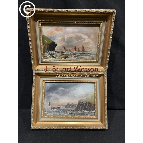 618 - 2 miniature oil on boards, maritime scenes