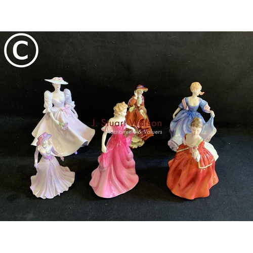 655 - 4 Doulton lady figures, Lady of Love, Emma, Elizabeth, Top of the Hill, Coalport Barbara Anne and So... 