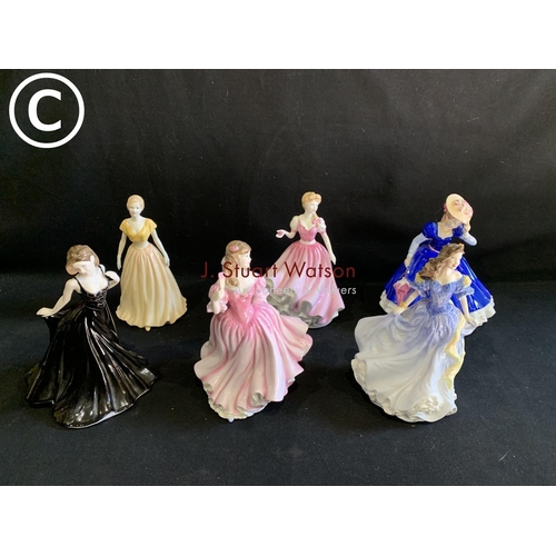 656 - 6 Doulton lady figures, tallest 23cms, Mary, Rebecca, Lauren, Jacqueline, Happy Birthday and Amelia ... 