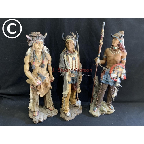 667 - 3 resin Indian figures, height 60cms