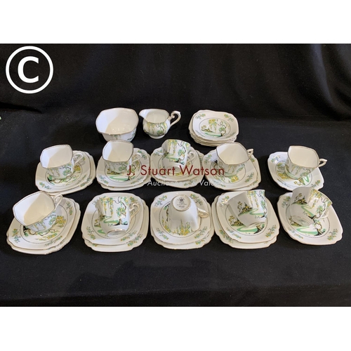 689 - Standard china pergoda pattern teaware 35 pieces