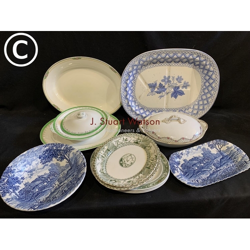 701 - Meat plates and decorative tureens and china