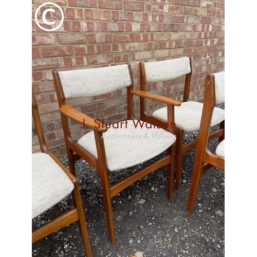 71 - A set of five mid century danish teak chairs  by Erik Buch including one carver