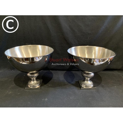 719 - Pair plated Nickel punch bowls, height 28cms, diameter 31cms