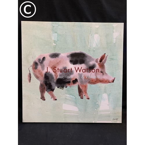 729 - 2 canvas pictures, Pig by Glay and abstract