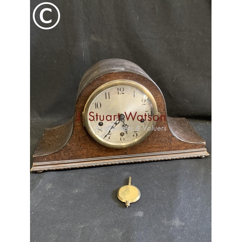 754 - Wooden mantle clock and pendulum