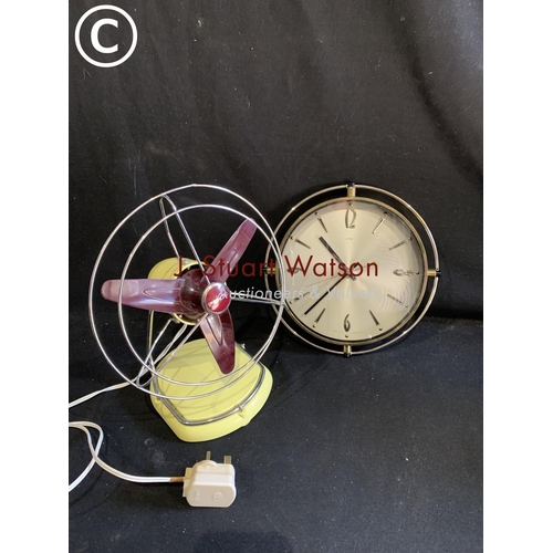 757 - Vintage Pifco electric fan and Metamic wall clock