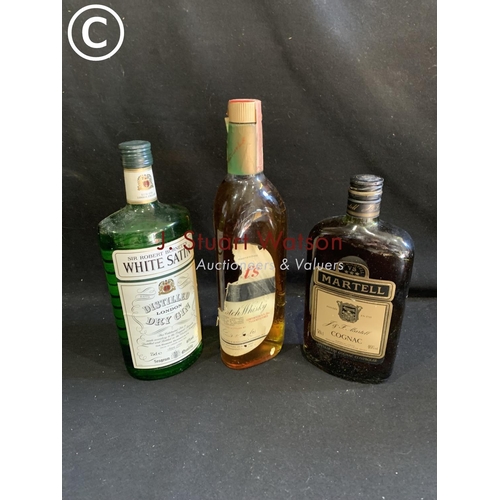 761 - Vintage Bottle of Grants Scotch Whisky,  White Satin Gin and Martell Cognac