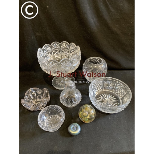 778 - Glassware, glass shade and two Paperweights