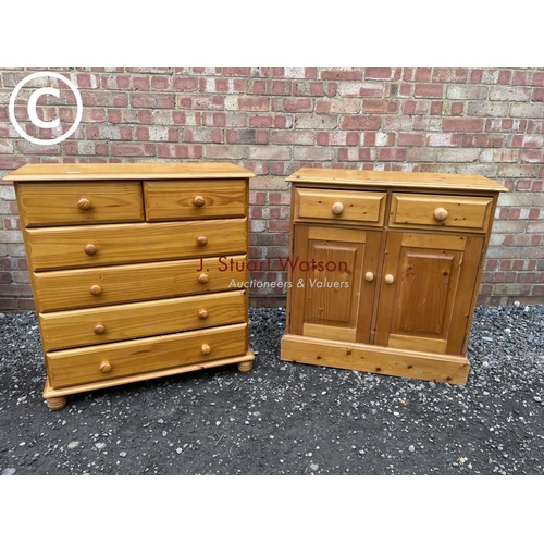 79 - A pine chest of five drawers together with a pine two drawer sideboard