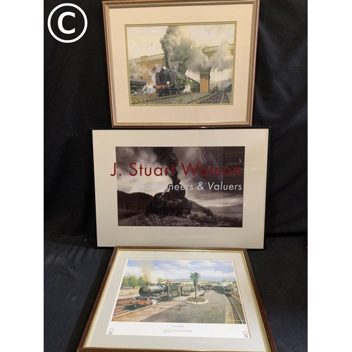 814 - Watercolour of steam engine Signed MA Turner, Steam Engine Framed Photo and Changing Trains Print