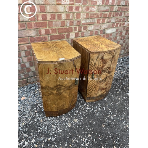 83 - A pair of Art Deco walnut pot cupboard bedsides