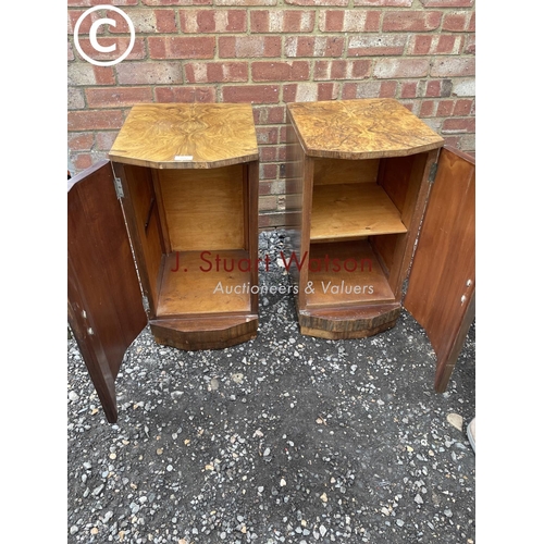 83 - A pair of Art Deco walnut pot cupboard bedsides