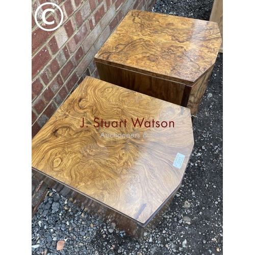 83 - A pair of Art Deco walnut pot cupboard bedsides