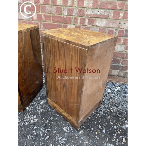 83 - A pair of Art Deco walnut pot cupboard bedsides