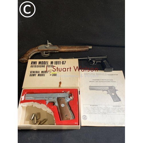 845 - RMI Model 300 Autoloading Pistol and GAT pistol a/f and reproduction Flintlock pistol