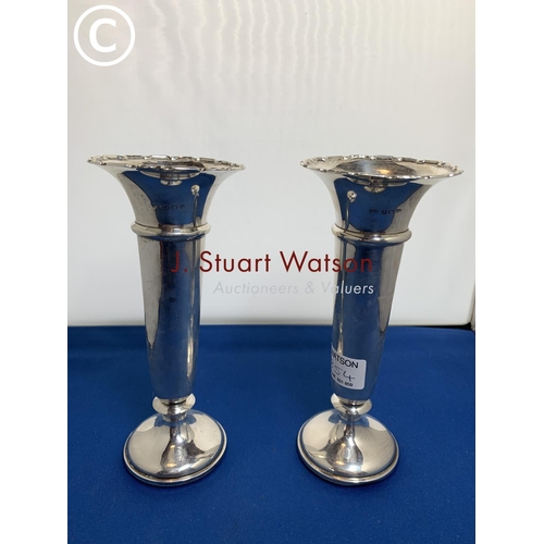 854 - Pair of Hallmarked Silver spill vases each height 17.5 cms