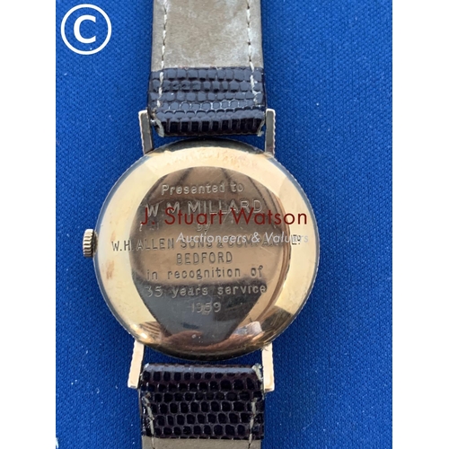 863 - Gents 9ct Gold Rolex Precision Watch with rare coin edge, circa 1959, inscription to back. No papers... 