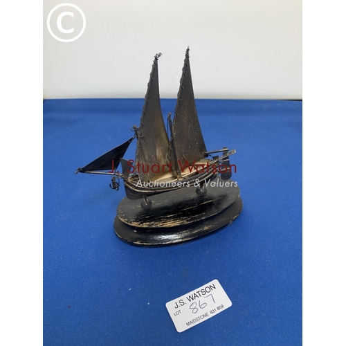 867 - White metal model Chinese junk height 13 cms, width of base 11 cms, marked 917