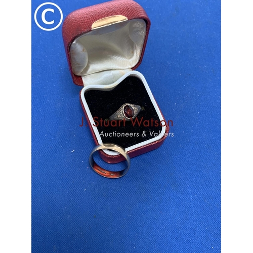 875 - Hallmarked 9ct Gold Wedding Ring 2.2 gms and Victorian 9ct Gold ring set with a Garnet 1.4 gms