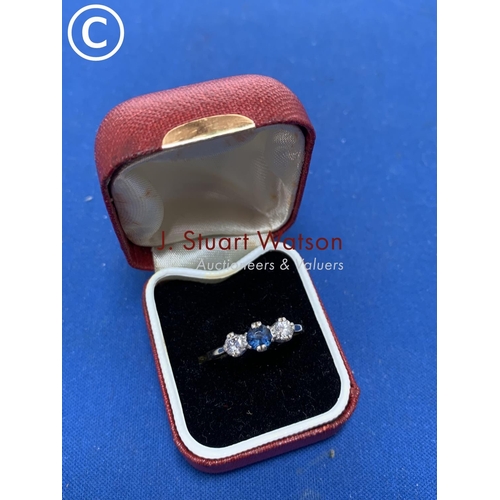 876 - Unmarked yellow metal Sapphire and Diamond ring size R