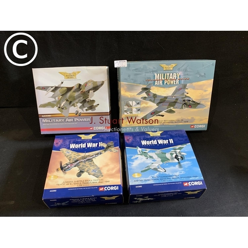 893 - Four small boxed The Aviatian Archive Corgi Aircraft models: Sepecat Jaguar, Hawker Sidley Buccaneer... 