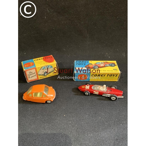 905 - Boxed Original Corgi no 233 Heinkel-1 economy car and no 154 Ferrari Racing Car