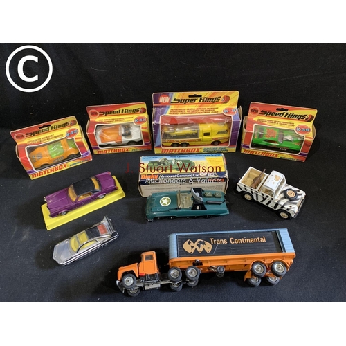 907 - Four boxed original Matchbox Superkings and Speedkings, Boxed Dinky armoured car and four other Die ... 