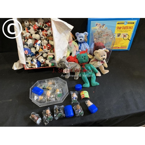 913 - McDonald's Snoopy figures, Corinthian Micro stars, 7 Beanie toys, stamp starter pack