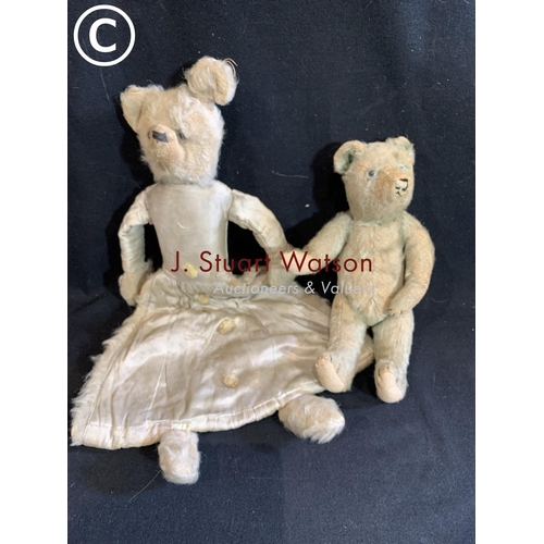 921 - Vintage straw filled bear and teddy bear pyjama case