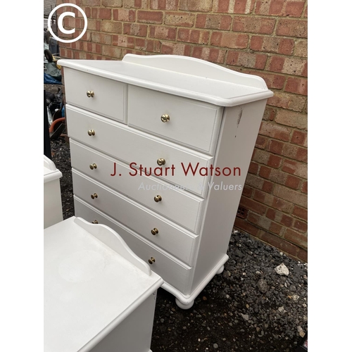 93 - A painted pine chest of six drawers together with two bedsides