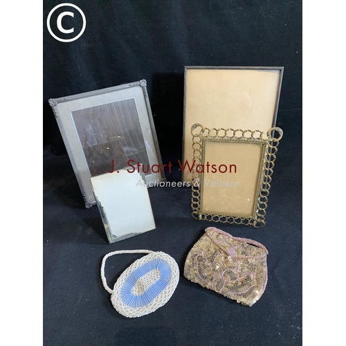 932 - Victorian brass frame & three others and two evening purses