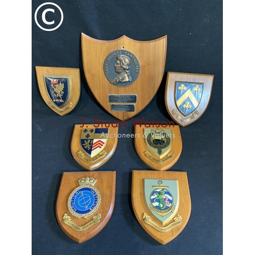 933 - Presentation plaque from The Port of Vancouver and six wooden shields