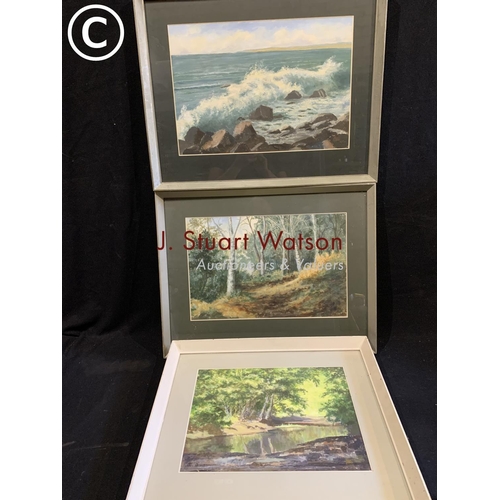 949 - Three framed Watercolours signed Fred Cook - 2 largest 61 x 50 cms