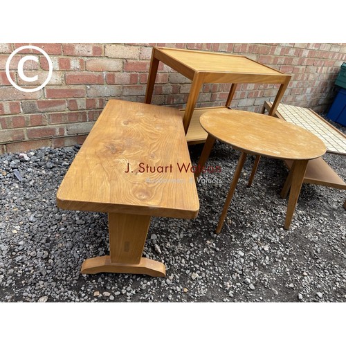 8 - A danish style teak tea trolley together with a collection of three other mid century coffee tables